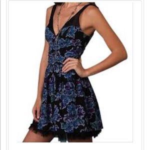 Free People black and blue floral mini dress